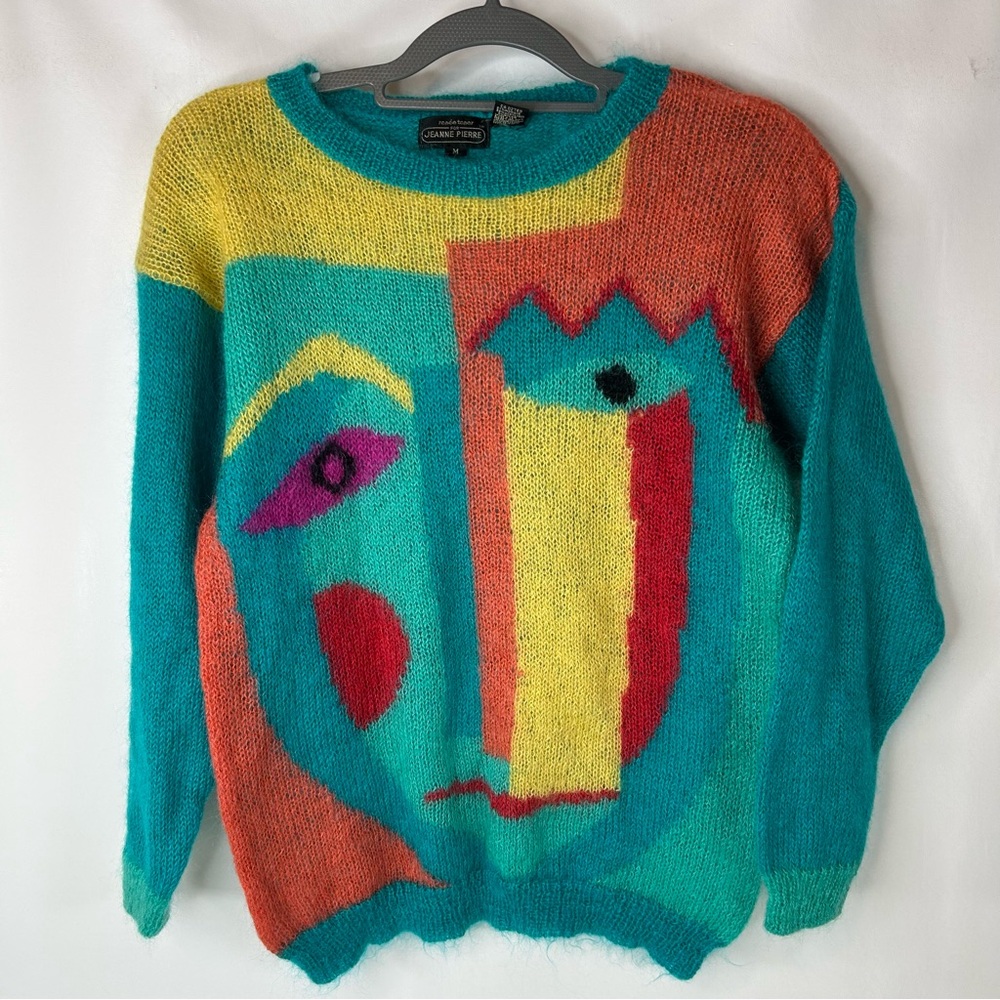 Jeanne Pierre 80s Picasso Mohair Blend Sweater Women's Sz Medium Abstract Art